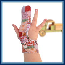 Load image into Gallery viewer, Finger guard for children who want to stop finger sucking.   Patchwork themed fabric
