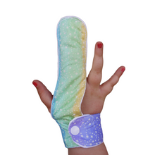 Load image into Gallery viewer, Finger guard for children who want to stop finger sucking. Rainbow and star themed fabric
