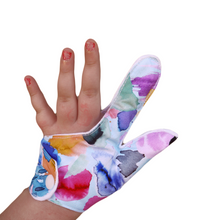 Load image into Gallery viewer, Combined thumb and finger guard for children who want to stop finger sucking. Paint themed fabric
