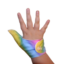 Load image into Gallery viewer, Thumb sucking thumb Guard. Single thumb glove, rainbow themed.
