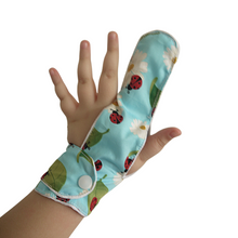 Load image into Gallery viewer, Finger guard for children who want to stop finger sucking.  ladybird themed fabric
