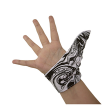 Load image into Gallery viewer, Adult size Thumb Guard. Stop thumb sucking or skin picking. Black and white patterned fabric
