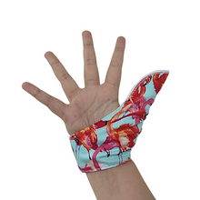 Load image into Gallery viewer, Adult size Thumb Guard. Stop thumb sucking or skin picking. Pink Flamingo patterned fabric
