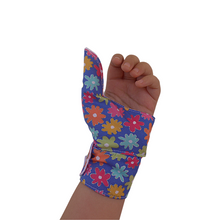 Load image into Gallery viewer, Baby and toddler thumb guard with cuff. Flower fabric
