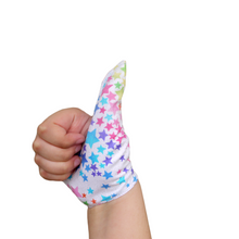 Load image into Gallery viewer, Glittery colourful stars theme thumb guard. Stop thumb sucking habit.
