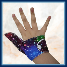 Load image into Gallery viewer, Adult size Thumb Guard. Stop thumb sucking or skin picking. Galaxy patterned fabric
