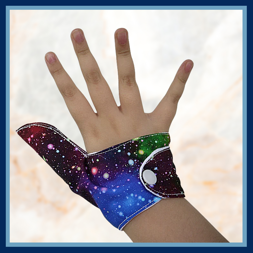 Adult size Thumb Guard. Stop thumb sucking or skin picking. Galaxy patterned fabric