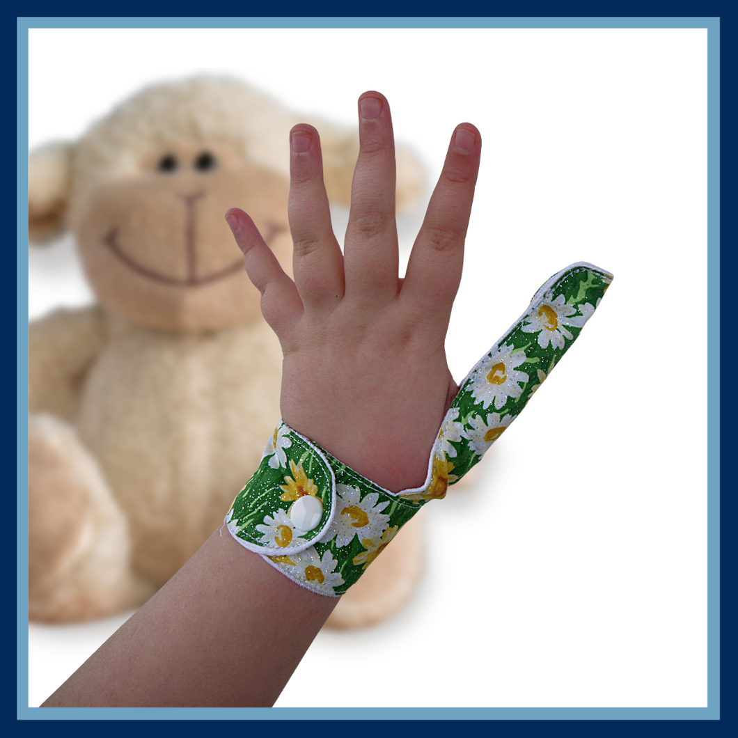 Thumb Guard glove to help Stop thumb sucking habits in children and adults.  Fastens around wrist.