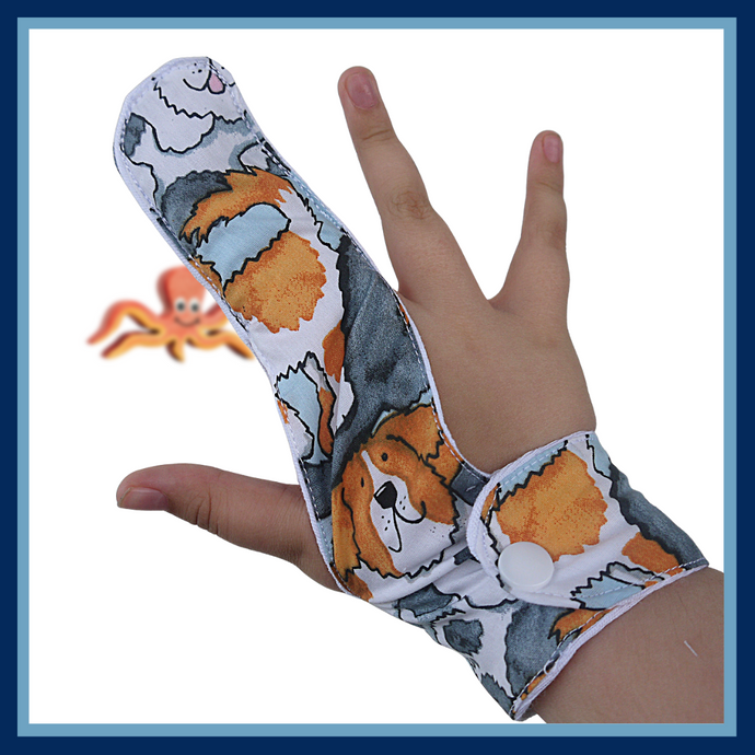 A dog themed finger guard to help children stop finger sucking habits. The Thumb Guard Store