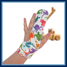 Load image into Gallery viewer, Fabric finger guards by The Thumb Guard Store, made with top-quality materials, including a moisture-resistant lining,  fastening options. Colorful dinosaur themed. They are easy to wash by hand and fast drying for convenience and longevity.
