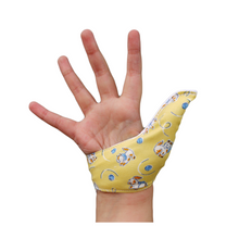Load image into Gallery viewer, Thumb guard.  Stop thumb sucking thumb glove. Kitten (yellow) themed. Animal Thumb Guards Collection
