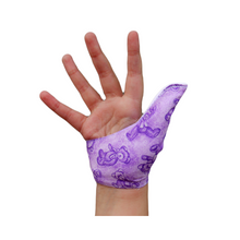 Load image into Gallery viewer, Thumb guard.  Stop thumb sucking thumb glove.  purple bear themed. Animal Thumb Guards Collection
