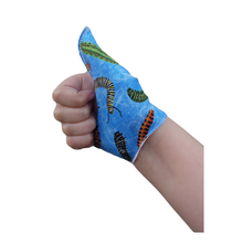 Load image into Gallery viewer, Thumb guard.  Stop thumb sucking thumb glove. Caterpillar themed
