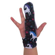 Load image into Gallery viewer, Finger guard glove to help children and adults stop finger sucking. Unicorn theme
