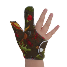 Load image into Gallery viewer, Fabric thumb and finger guard by the Thumb Guard Store, made with top-quality fabrics, and a moisture-resistant lining, three fastening options. forest creature themed. They&#39;re easy to wash and fast drying for convenience and longevity.
