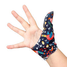 Load image into Gallery viewer, Thumb guard. Stop thumb sucking  kids thumb glove. Colourful chicken, bird themed
