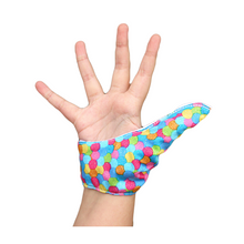 Load image into Gallery viewer, Thumb guard.  Stop thumb sucking thumb glove. colourful honeycomb design

