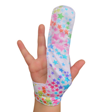Load image into Gallery viewer, Finger guard for children who want to stop finger sucking.   glittery rainbow stars themed fabric
