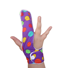 Load image into Gallery viewer, A colourful polka dot finger guard to help children stop thumb sucking. Has a moisture resistant lining. The Thumb Guard Store.
