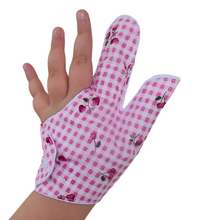 Load image into Gallery viewer, Prevent thumb sucking with this pink check, fruit themed, fabric thumb and finger guard. Features strawberry and cherry design, moisture-resistant lining, and various fastening options. Say goodbye to the habit with comfort and style.
